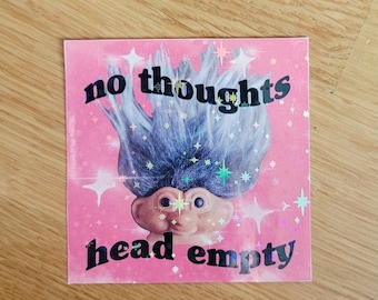 GLITTER TROLL STICKER | Troll Doll | gifts under 5 | funny laptop or water bottle sticker | 80s 90s Y2K head empty no thoughts