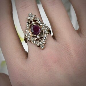 Vintage Victorian Revival 9K Gold Ruby Mine Cut Diamond Navette Ring 5.34g 8