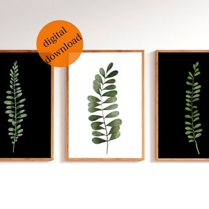 Fern Print Set of 3 Gallery Wall Set | Fern Printable Wall Art | Fern Leaves Painting Living Room Decor |  Botanical Bathroom Decor Download