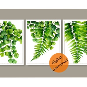 Fern Print Set of 2 Gallery Wall Decor | Watercolor Fern Print Wall Art | Fern Leaves Hallway Decor | Fern Leaf Painting | Botanical Prints