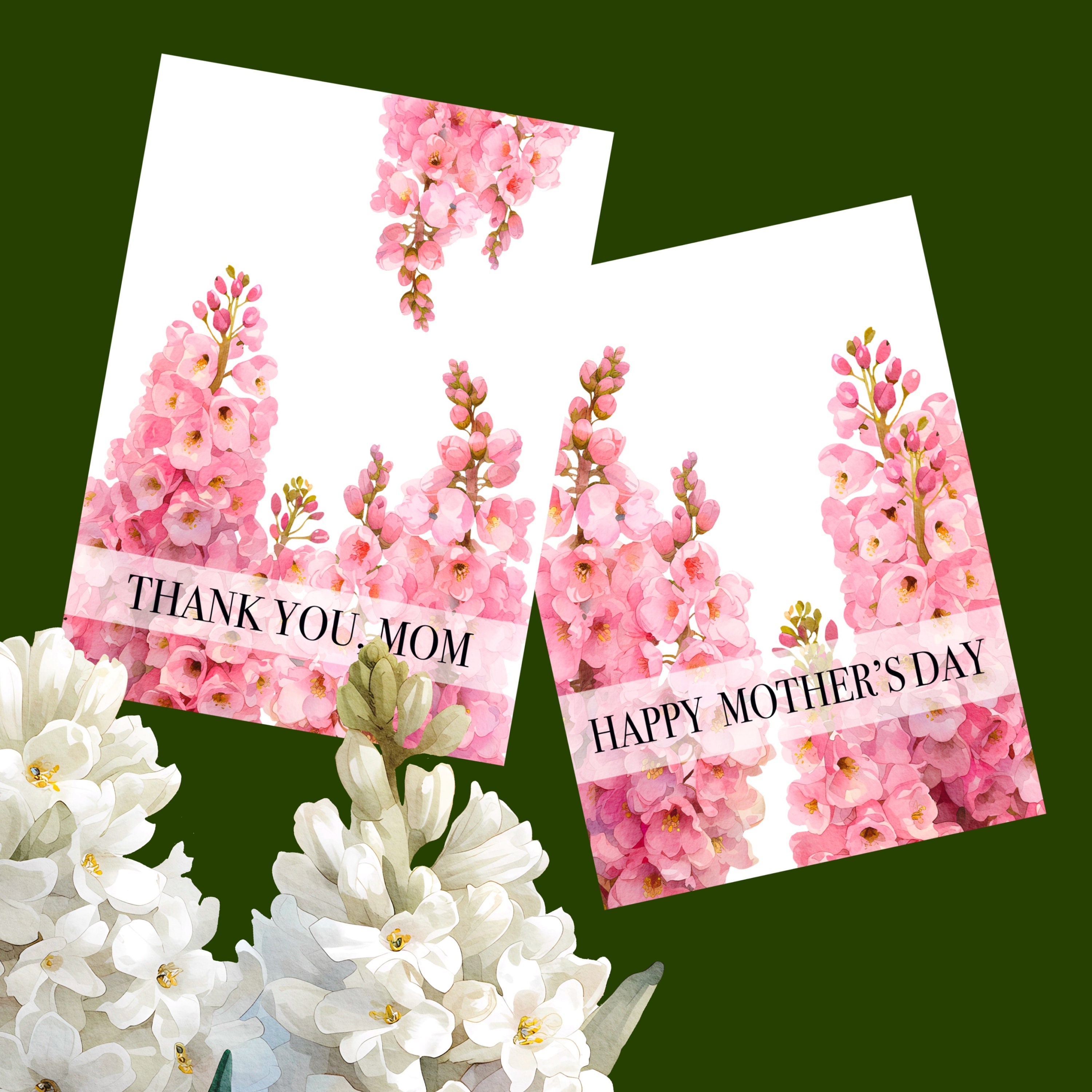 Pink Flower Mothers Day Card Printable Pretty Floral Mom Card Digital ...