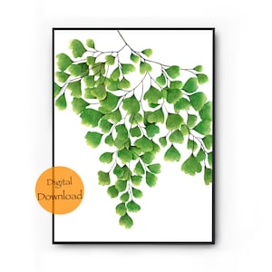 Fern Print Wall Art | Maidenhair Fern Wall Decor | Green Leaf Living Room Decor | Fern Leaves Painting | Botanical Bathroom Decor