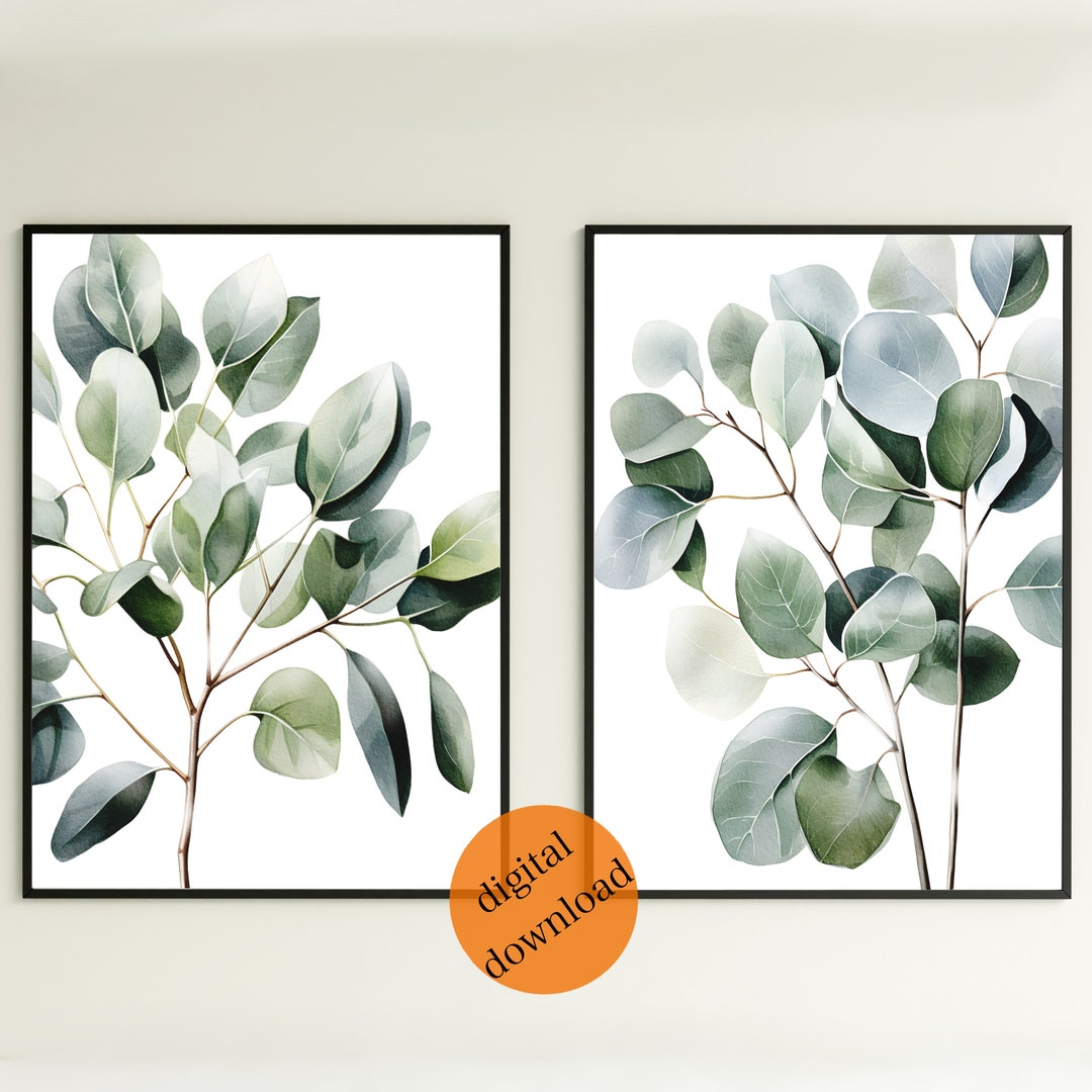 Eucalyptus Print Set Sage Green Watercolor Leaf Printable Wall Decor ...