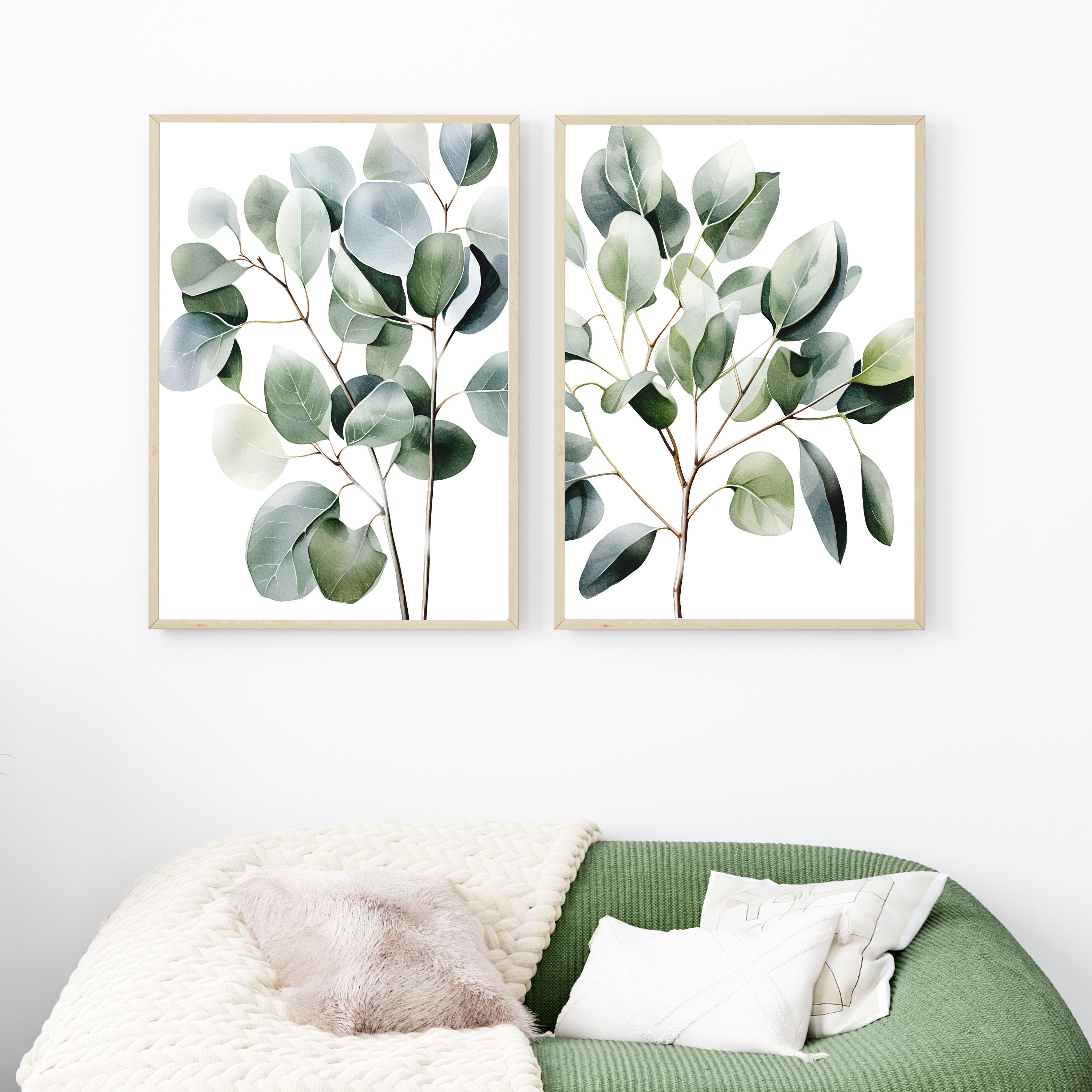 Eucalyptus Print Set Sage Green Watercolor Leaf Printable Wall Decor ...
