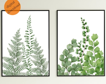 Varenset van 2 prentengalerijwandsets | Muurkunst varenprint | Varenbladeren woonkamerdecoratie | Varenbladeren schilderij | Botanische badkamerinrichting