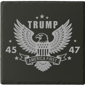 Trump 2024 Slate Coasters: America First Eagle, MAGA Gift, Set of 6