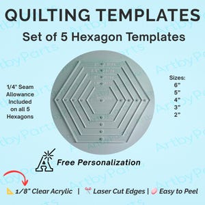 Hexagon Template Set – Laser Cut Acrylic Quilting Rulers for QAYG and Paper Piecing