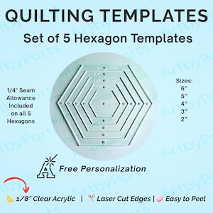 Hexagon Template Set – Laser Cut Acrylic Quilting Rulers for QAYG and Paper Piecing
