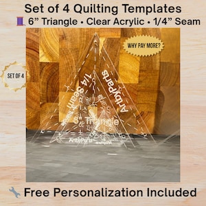 Triangle Quilt Ruler Set acrylic templates for EPP paper piecing quilting templates with 1/4 inch seam guide gift for quilter