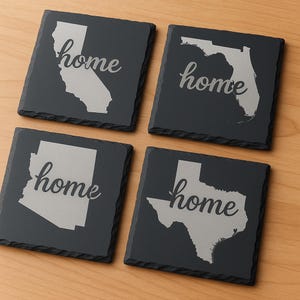 Personalized State Slate Coaster Set: Engraved Rustic Bar Decor