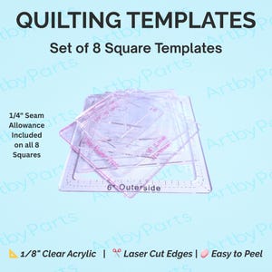 Seam Guide Quilting Ruler Set of 8 Clear Acrylic Templates with 1/4" Inch Seam Allowance for EPP QAYG Patchwork and Quilt Blocks