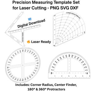 Laser Cut Protractor SVG DXF PNG 360 Degree protractor Template Corner Radius Finder Center Finder Tool Digital Download Ruler