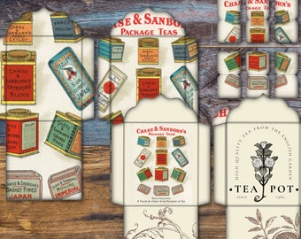 Sobres y etiquetas para bolsitas de té vintage IMPRIMIBLES Descarga digital Hora del té DIY Listo para descargar Regalo para amantes del té Suministros para fiestas de té Diario basura