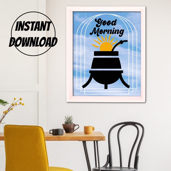 PRINTABLE Good morning yerba mate cup wall art-Gift for Argentinians-Uruguay drink kitchen wall art mid century decor-mate drink print