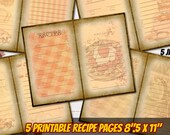5 PRINTABLE Vintage blank recipe junk journal pages-diy recipe book retro plaid kitchen recipe holder-cooking blank recipe page baking page