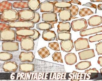 PRINTABLE kitchen labels sheet bundle-Gingham pattern labels-printable plaid tags retro kitchen tags vintage kitchen printables-junk journal