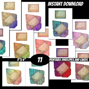 3"x4"PRINTABLE Vintage colorful damask mini envelopes and cards big bundle-digital Rainbow ombre colors envelope bundle-Colorful note cards