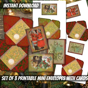 PRINTABLE vintage Christmas mini envelopes and cards bundle-vintage envelope scrapbooking-Christmas junk journal ephemera-card making supply