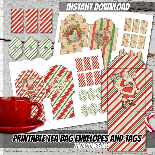 PRINTABLE vintage Christmas tea bag envelopes and tags bundle-Digital Download tea bag-do it yourself tea party supply-gift for tea lovers