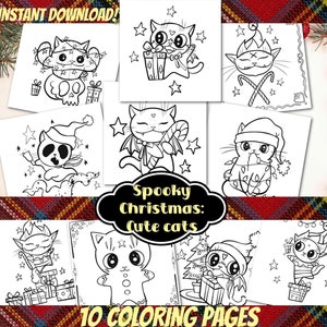 PRINTABLE Spooky Christmas Cats Coloring book Digital Christmas coloring book spooky cute kitten hand drawn digital Coloring pages bundle