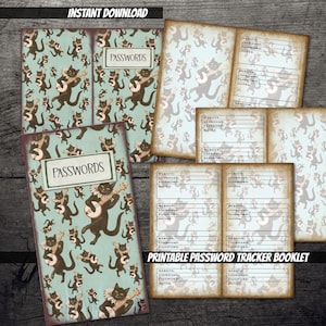 PRINTABLE password tracker booklet-Vintage black cat Traveler Notebook Password keeper download-Cat junk journal folio insert-Passwords log