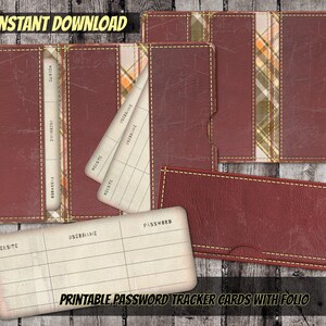 PRINTABLE password tracker vintage leather booklet with cards-Password keeper download-junk journal insert-scrapbooking vintage folio