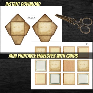 2".5x2"5 PRINTABLE mini Vintage beige square envelopes with cards bundle-paper envelope bundle-diy industrial digital download-junk journal