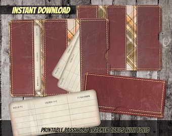 PRINTABLE password tracker vintage leather booklet with cards-Password keeper download-junk journal insert-scrapbooking vintage folio