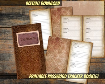 Password Book Printable Internet Address notebook Vintage leather Password logbook Passwords booklet-Traveler Notebook Password keeper DIY