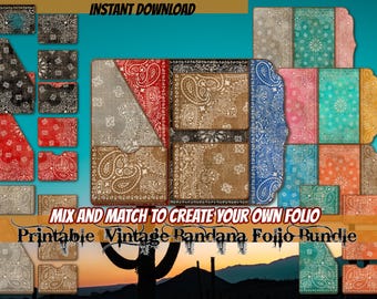 4-BUNDLE Printable Vintage bandana western junk journal folio bundle folio kit junk journal folder for cowgirl DIY folio far west folder