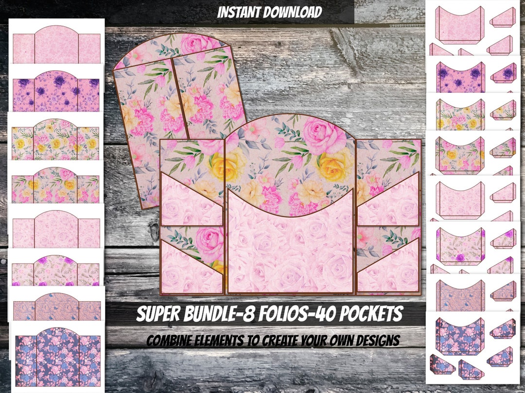 SUPER BUNDLE Printable Vintage Floral Folio Bundle Pink Flowers Folio ...