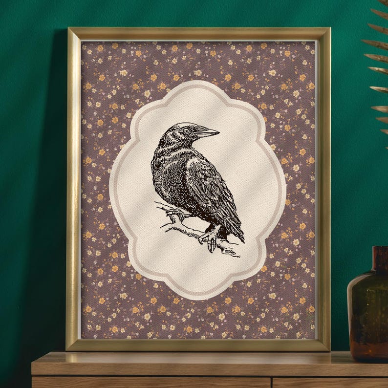 Crow Frame PRINTABLE Vintage Crow and Floral Frame Sign Wall Art Decor Cottagecore ...