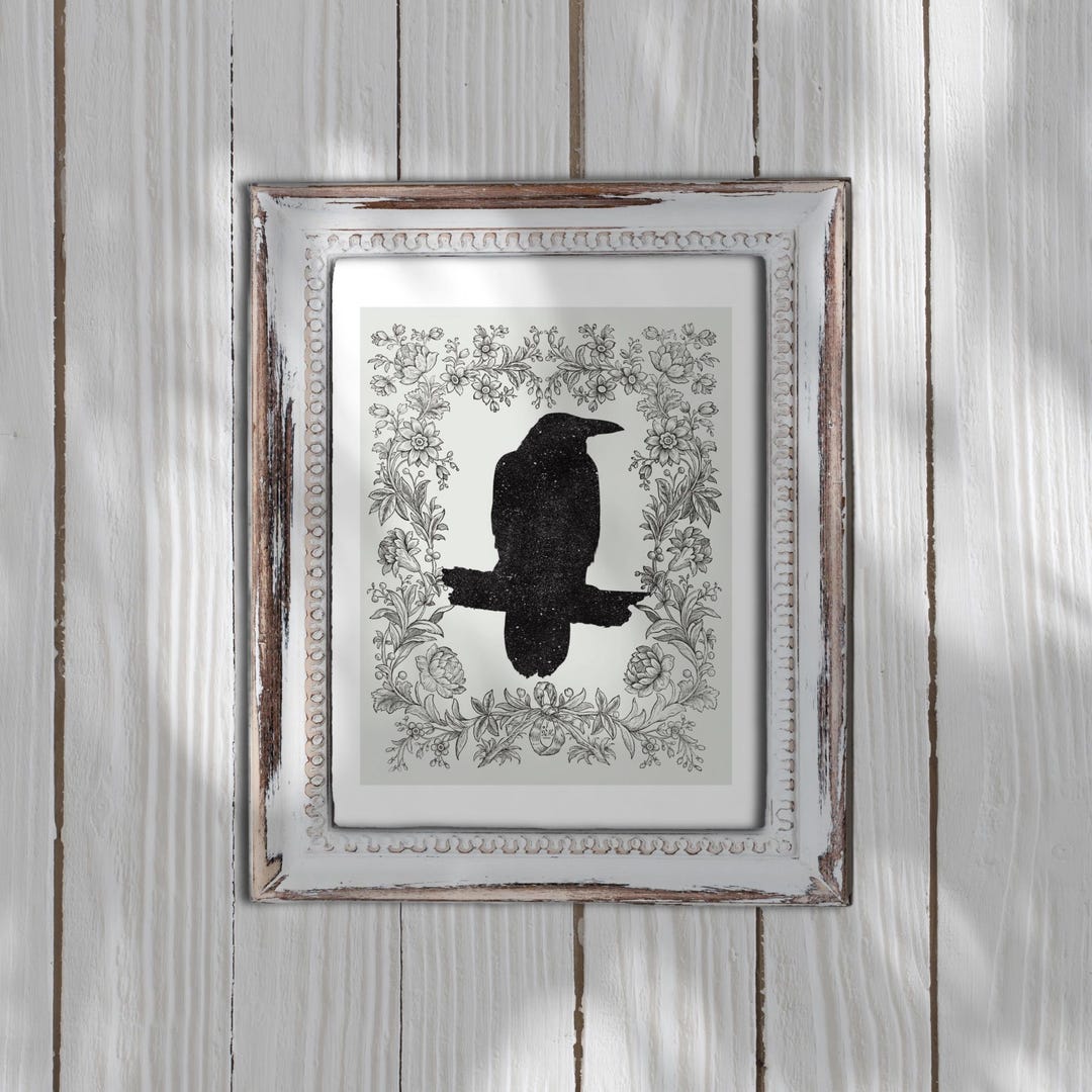Crow Frame PRINTABLE Vintage Crow and Floral Frame Sign Wall Art Decor Cottagecore ...