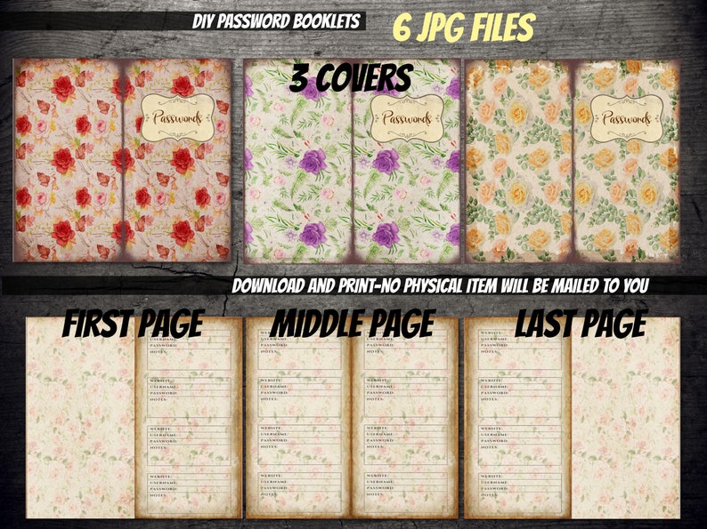 3 PRINTABLE Password Tracker Booklet-floral Vintage DIY Traveler ...
