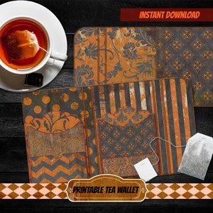 PRINTABLE vintage grungy Halloween junk journal folio insert-tea lovers diy gift-tea sample folder-tea bag envelope holder-tea party folio