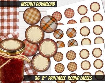 PRINTABLE round kitchen labels Gingham and plaid pattern-Homemade business supply-printable plaid tags retro kitchen tags vintage kitchen