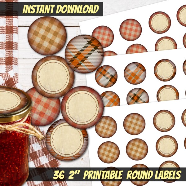 PRINTABLE round kitchen labels Gingham and plaid pattern-Homemade business supply-printable plaid tags retro kitchen tags vintage kitchen