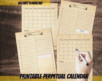 PRINTABLE Vintage perpetual planner calendar organization sheet DIY junk journal planner bundle-Printable calendar instant download planner