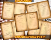 5 PRINTABLE Vintage recipe page bundle-vintage blank recipe card diy cooking book recipe book retro cooking book kitchen junk journal