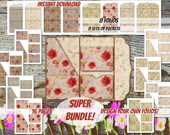 SUPER BUNDLE-Printable vintage floral junk journal folio bundle-Mothers day folio kit junk journal folder-Spring shabby flower DIY folios