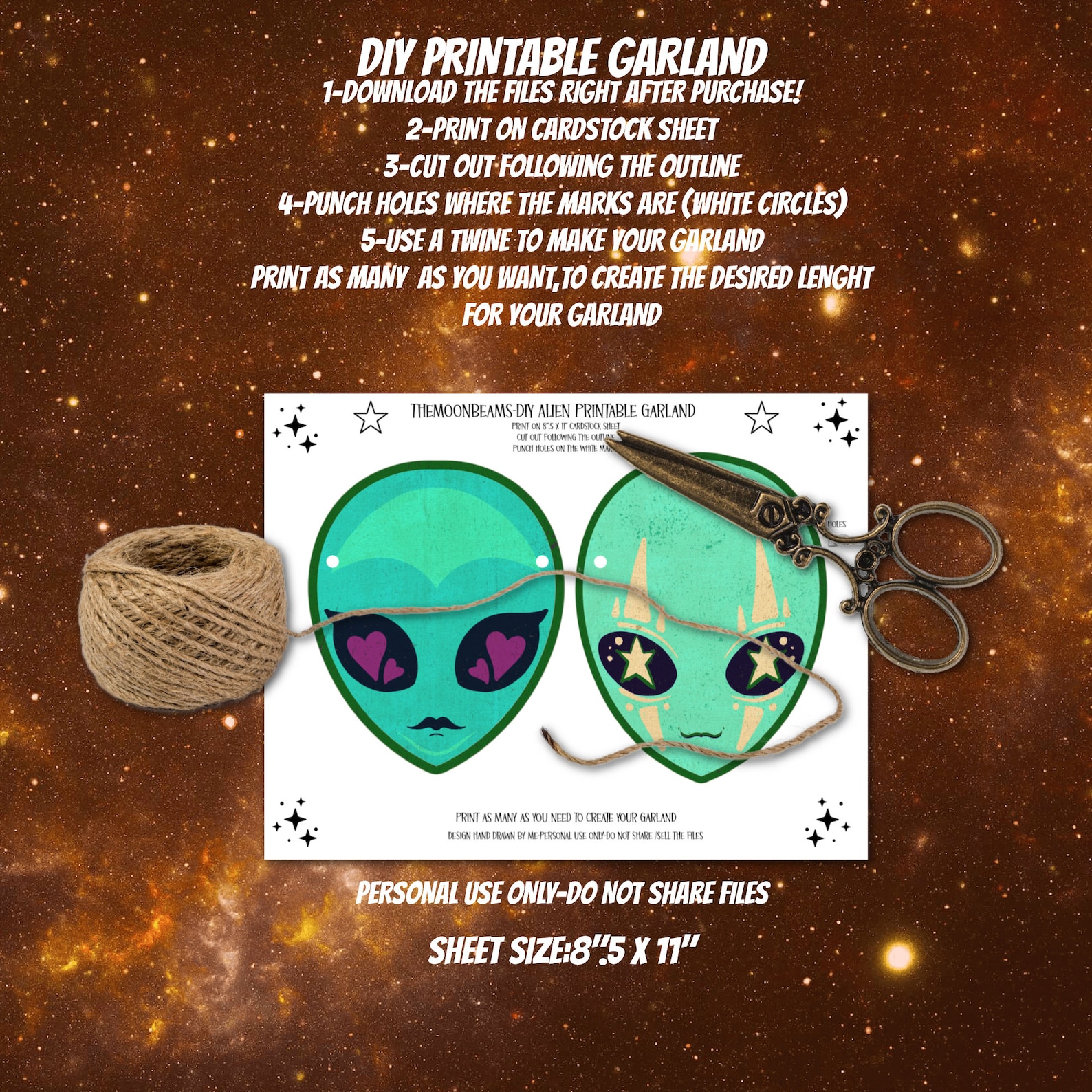 PRINTABLE Alien Garland Digital Download Vintage Aliens Retro Space ...
