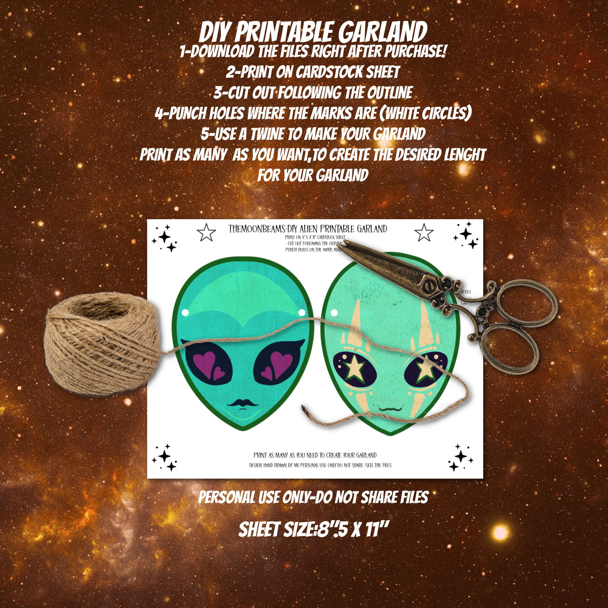 PRINTABLE Alien Garland Digital Download Vintage Aliens Retro Space ...