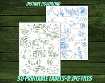 PRINTABLE Vintage green leaves labels sheets bundle-multi purpose blank labels-digital download tags-junk journal planner organization