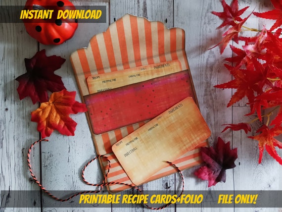 PRINTABLE Recipe card folder-recipe printable folio booklet-Kitchen junk journal-Cooking blank recipe cards-baking recipe-gift for mom