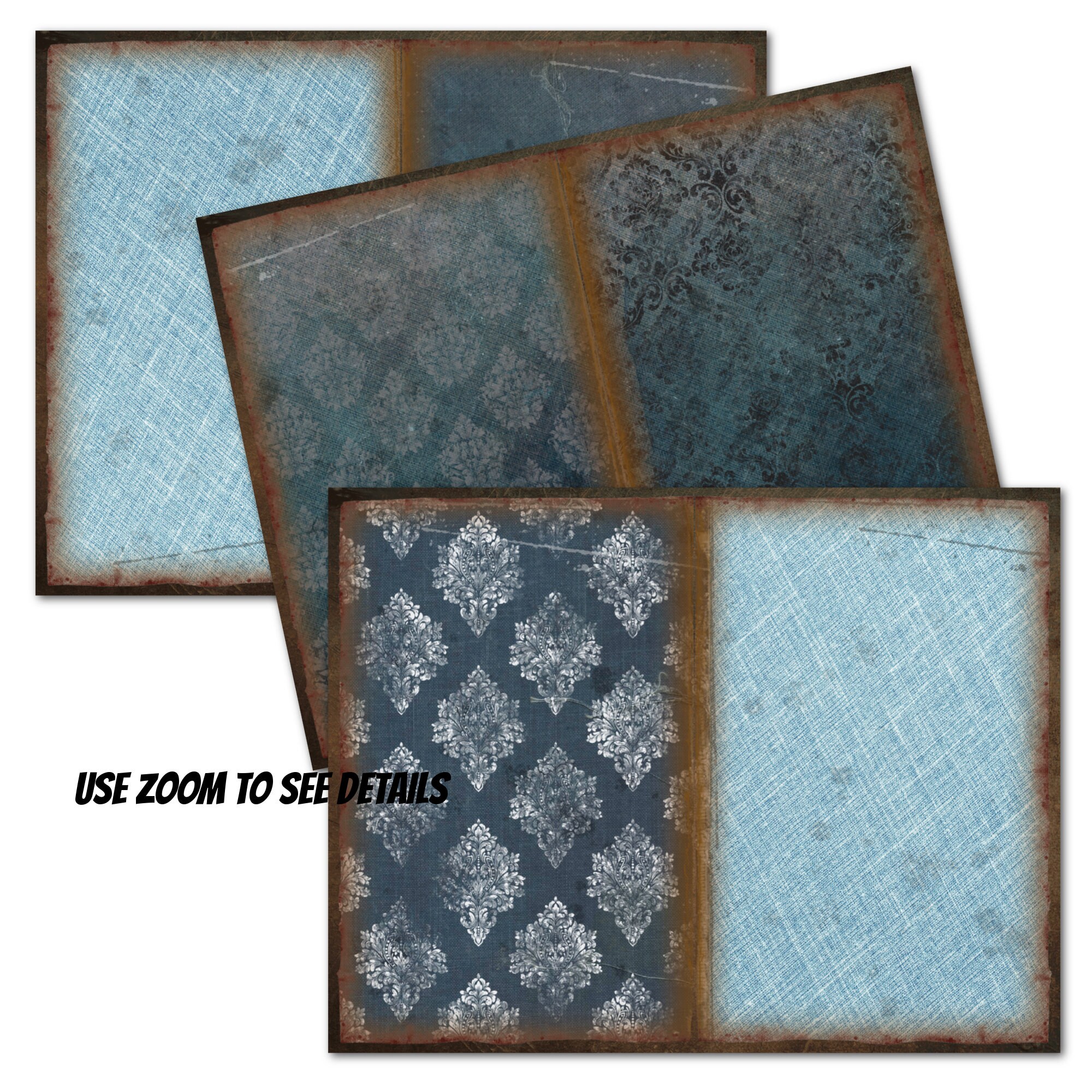 11 PRINTABLE Vintage Denim Damask Junk Journal Pages-distressed Jean ...
