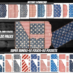SUPER BUNDLE-Printable vintage American flag junk journal folio bundle-4th of July folio kit DIY Independence Day junk journal folder