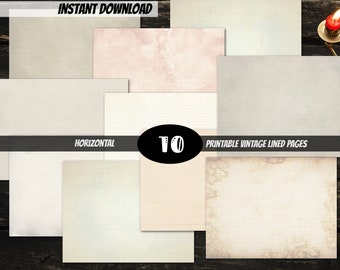 10 PRINTABLE vintage fade horizontal lined pages Junk journal lined pages digital download  junk journal papers bundle vintage lined pages