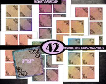 3"X3" PRINTABLE gradient Damask sticky notes-colorful note card sheet-memo pad bundle-vintage Square Jar label tag bundle-junk journal