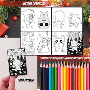 Printable mini coloring book Christmas Coloring sheets printable Diy spooky cute coloring book for kids and adults Christmas family activity