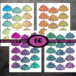 Printable earrings cards jewelry display cards for small business-jewelry making printable supply-cute cloud earring cards digital download